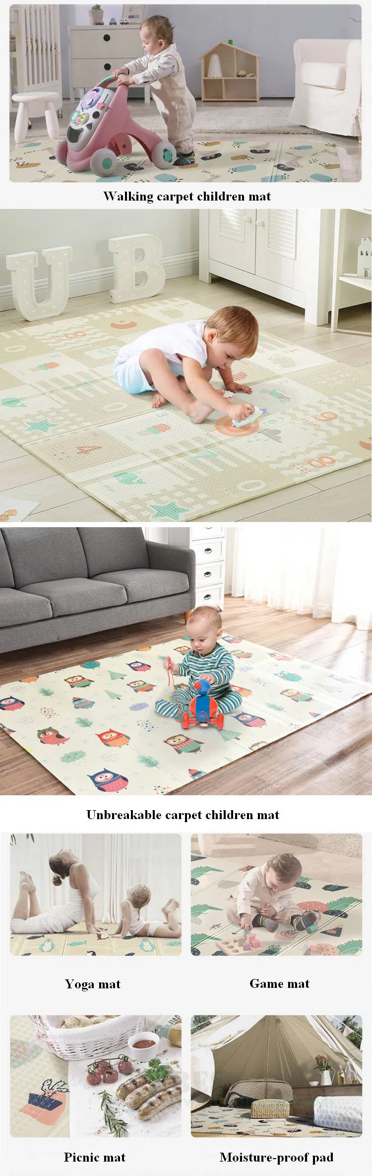 1.8*2m 1cm XPE Foam High Quality Foldable Kids Crawling Game Play Mat with Many Beautiful Pattern