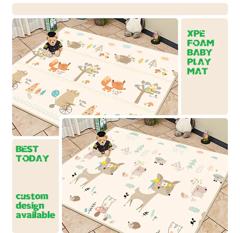 180*200cm 72*80 Inch XPE Foam Baby Crawl Play Mat Non-Toxic BPA Free Reversible Cartoon Design Kids Infant Playmat with Wholesale to Amazon
