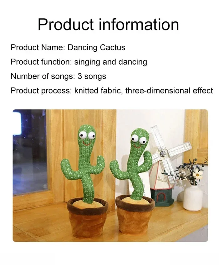 2021 Cute Stuffed Flowerpot Twisting Dance Cactus Doll Talking Singing Music Dancing Cactus Plush Toy
