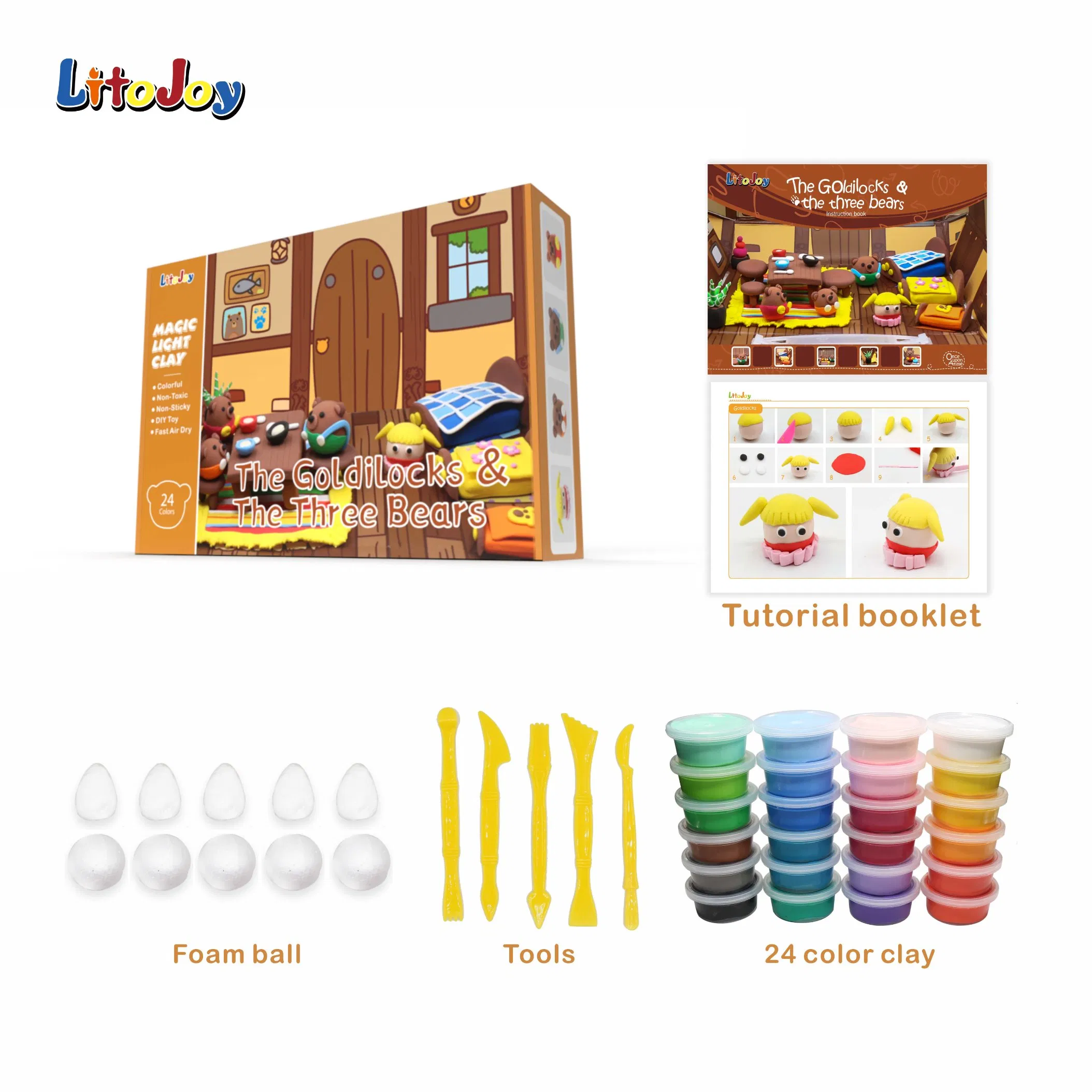 24 Colors Bouncing Magic Light Clay for Kids Party-The Goldilocks&The Three Bears