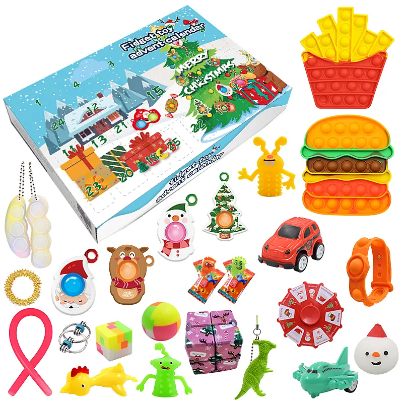 25 Pack Push Pop Christmas Pop Its Fidget Toys Box Set Packing Kids Gift Calendar Sets