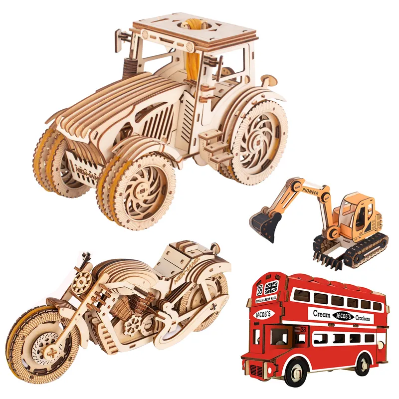 3D Wooden Car Robot Puzzle Toy for Kids 2 Years up Educational Toy for Preschool Learning Aids Shape Sorting Building Block Toy for Children Baby Boys Girls