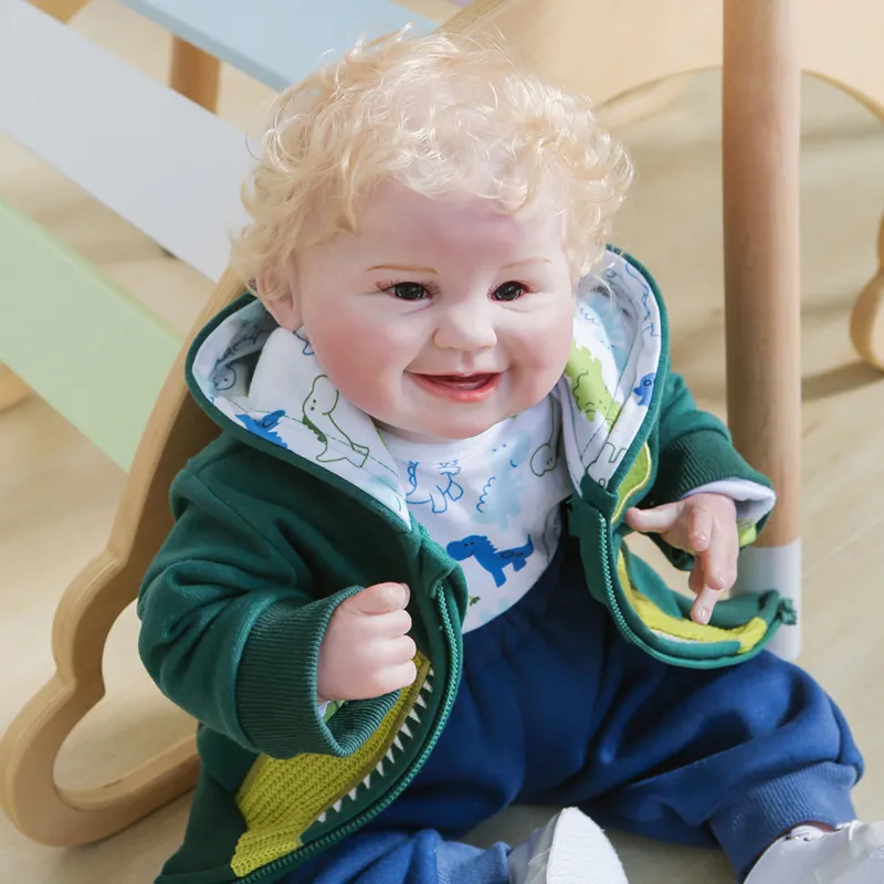 55cm Newborn Boy Doll Bebe Doll Reborn Baby Blond Hair Handmade High Quality Detailed Hand Painting Rooted Hair