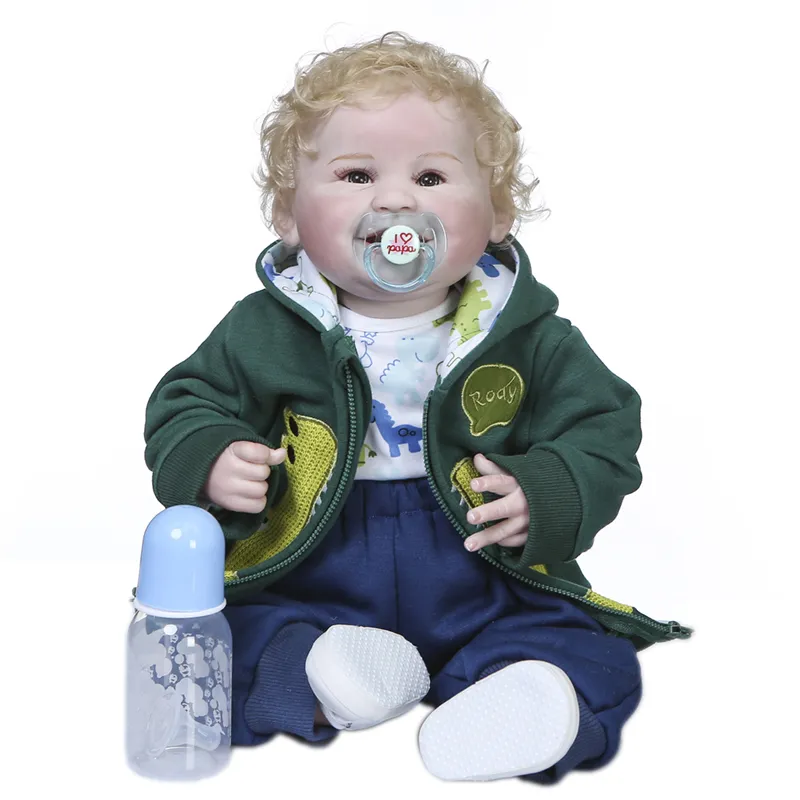 55cm Newborn Boy Doll Bebe Doll Reborn Baby Blond Hair Handmade High Quality Detailed Hand Painting Rooted Hair