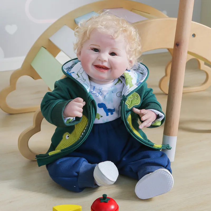 55cm Newborn Boy Doll Bebe Doll Reborn Baby Blond Hair Handmade High Quality Detailed Hand Painting Rooted Hair