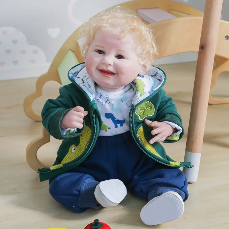 55cm Newborn Boy Doll Bebe Doll Reborn Baby Blond Hair Handmade High Quality Detailed Hand Painting Rooted Hair