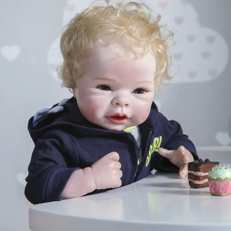 55cm Newborn Soft Body Bebe Doll Reborn Baby Boy Doll Size Blond Rooted Hair Detailed 100% Handmade Collectible Art Doll