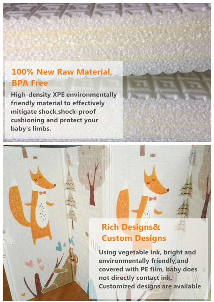 58"X78" Non-Slip Kids Folding Mat Reversible Large XPE Foam Mat Easy Carry Baby Playmat Foam XPE Playmat for Infants