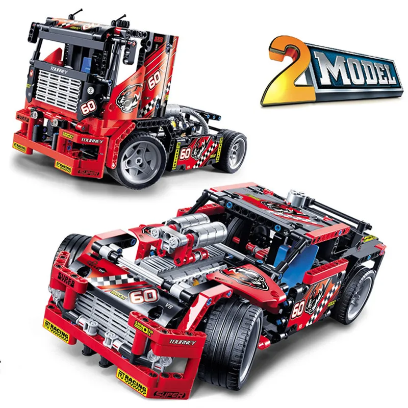 608PCS Race Truck Car 2 in 1 Transformable Firefighting Truck Model Legoings Building Block Sets Toys