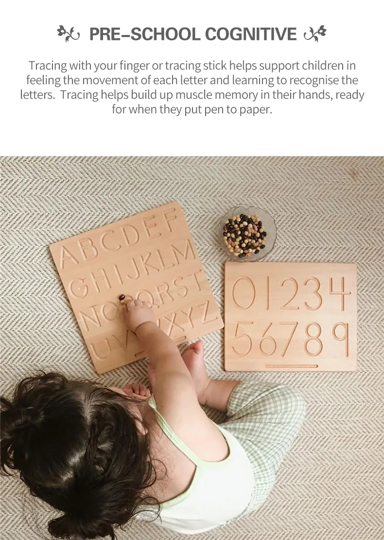 Alphabet Tracing Board Kindergarten Montessori Wooden Learn Writing Board with Stylus Pen