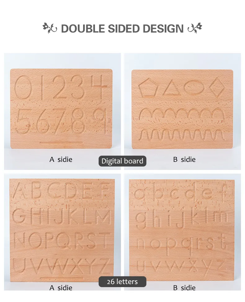 Alphabet Tracing Board Kindergarten Montessori Wooden Learn Writing Board with Stylus Pen