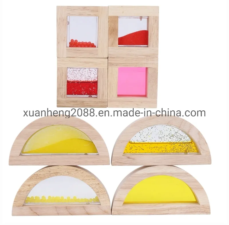 Baby Educational Toy Montessori Learning Material Wooden Sensory Blocks with Beads Rainbow Color Quality Acrylic Blocks