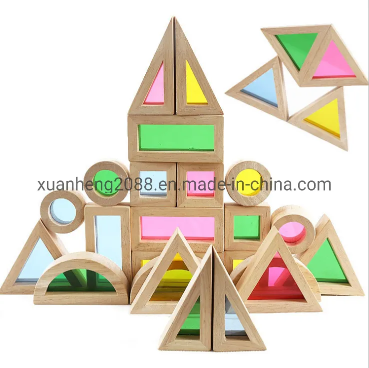 Baby Educational Toy Montessori Learning Material Wooden Sensory Blocks with Beads Rainbow Color Quality Acrylic Blocks