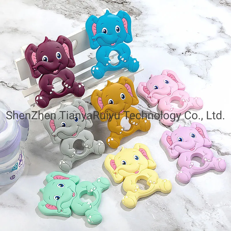 BPA Free Food Grade Silicone Baby Teething Beads Sitting Elephant Teether