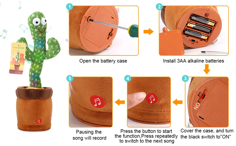 Cactus Plush Toy Electric Singing 120 Songs