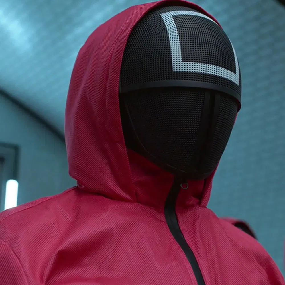 Cosplay Costumes Squid Game Villain Red Jumpsuit Round Six Npc Circle Triangle Square Mask Strap Belt Accessories Halloween