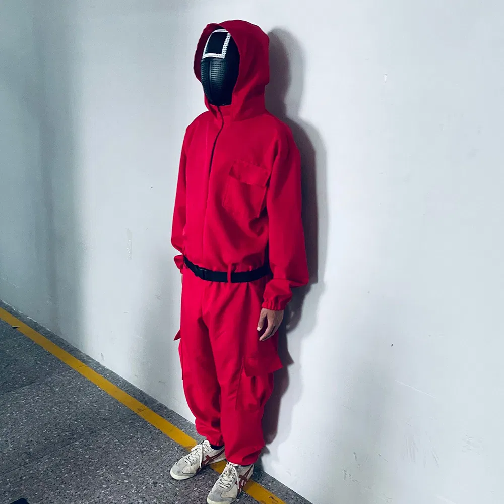 Cosplay Costumes Squid Game Villain Red Jumpsuit Round Six Npc Circle Triangle Square Mask Strap Belt Accessories Halloween
