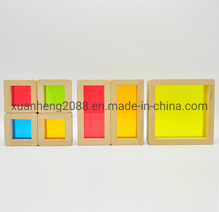 Creative Acrylic Rainbow Educational Toy Tower Pile of Building Blocks for Children Geometry Wooden Assemblage Building Block
