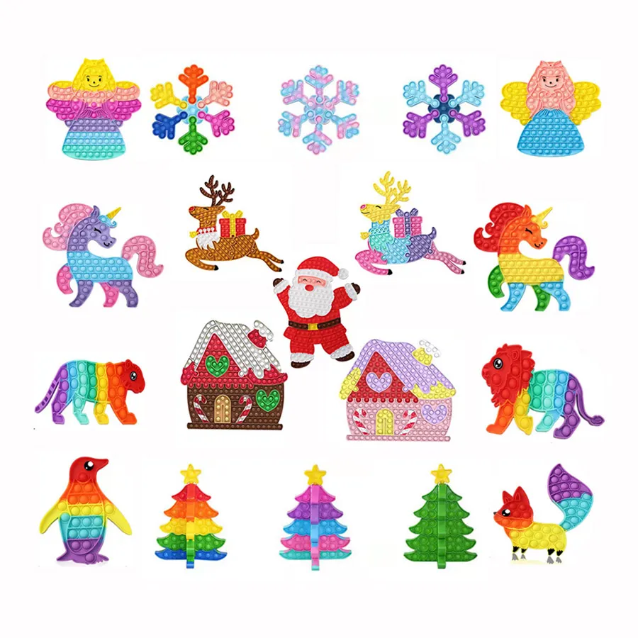 Creative Christmas Gifts Santa Claus Poping Silicone Push Bubble Pop It Fidget Toys Sensory Toys for Autism Kids