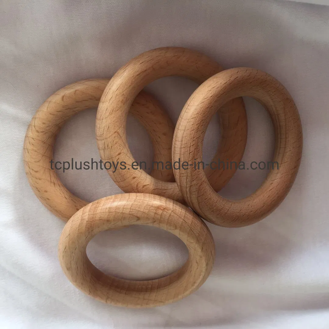 Custom Baby Beechwood Wooden Teething Toy with Plush Birds and Plush Cloud