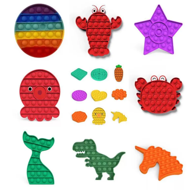 Custom Logo Pop Its Fidgets Push Rainbow Color Bubble Game Sensory Fidget Toy Silicone Toys for Kids Educational Toys