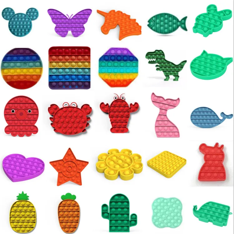 Custom Logo Pop Its Fidgets Push Rainbow Color Bubble Game Sensory Fidget Toy Silicone Toys for Kids Educational Toys