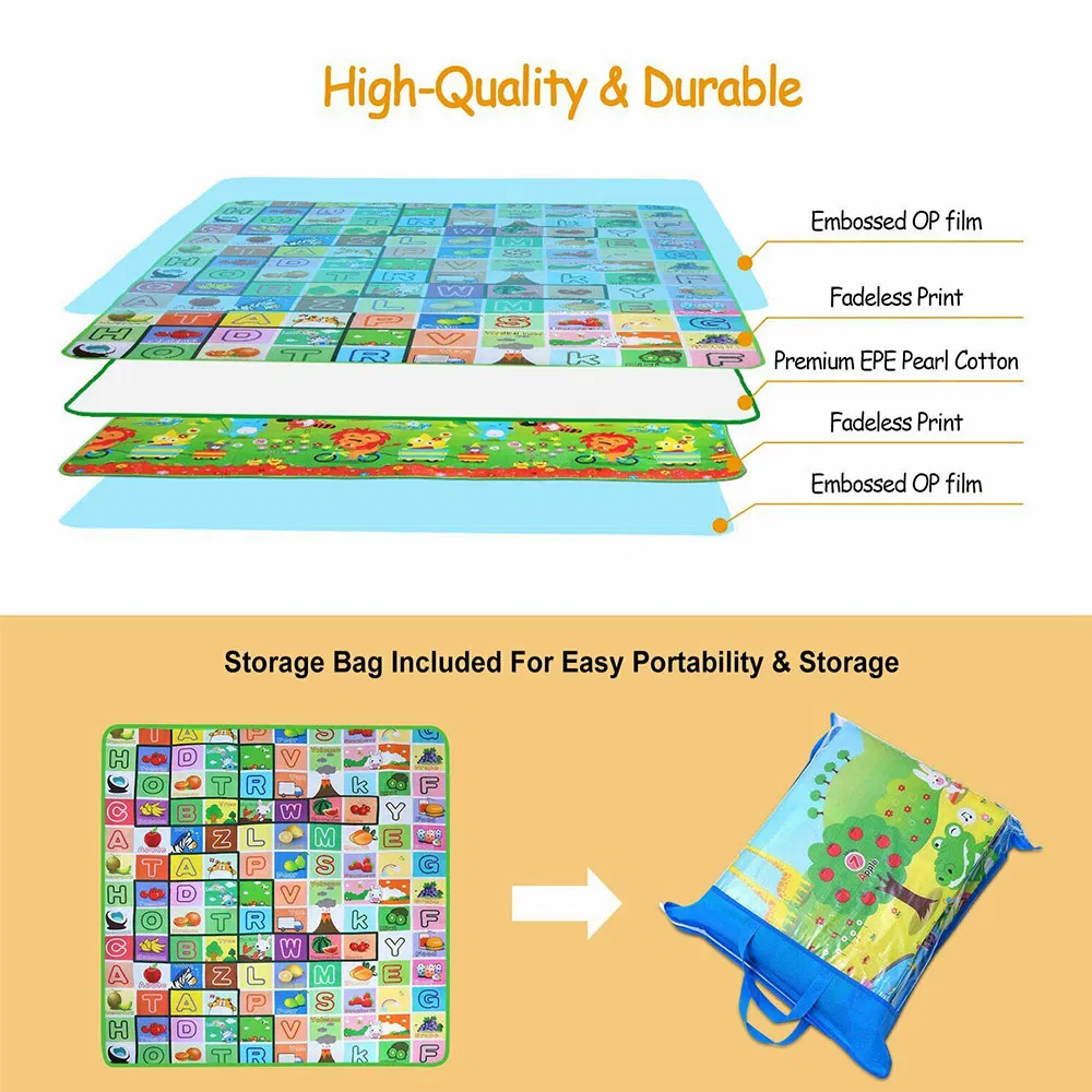 EPE Folding Rolling Playmat Cartoon Mat Baby Play Carpet Baby Crawling Play Mat