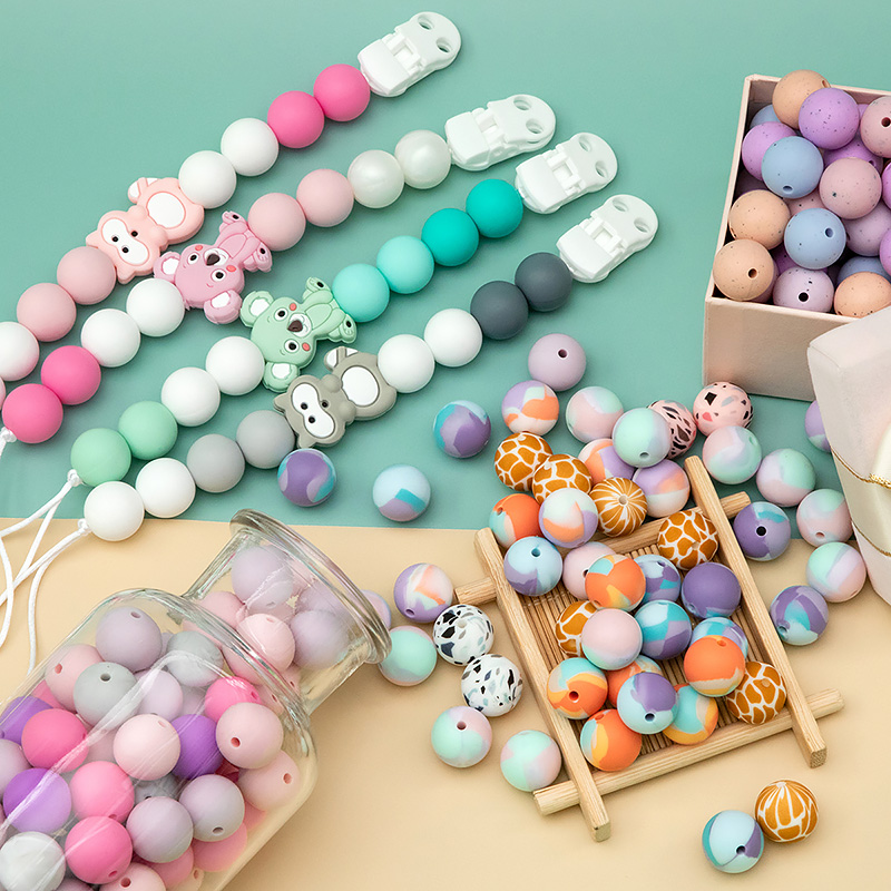 Food Grade Silicone Beads Wholesale Safe BPA Free Baby Teether Chew Beads Bulk Round Silicone Teething Beads