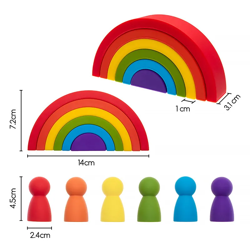 Free Sample New Hot 12PCS Silicone OEM 100% Food Grade New Baby Rainbow Set BPA Free Stacking Teether Toy