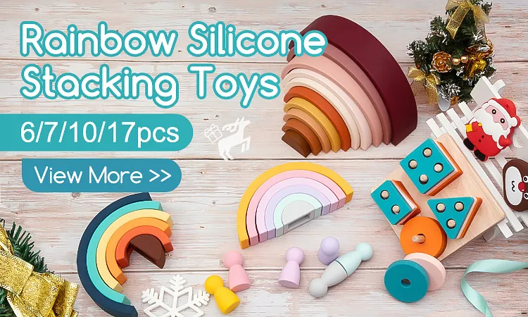 Free Sample New Hot 12PCS Silicone OEM 100% Food Grade New Baby Rainbow Set BPA Free Stacking Teether Toy