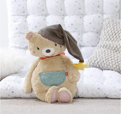 Hot Sale Pink Plush Baby Chubby Bear with Hat Baby Animal Rattle