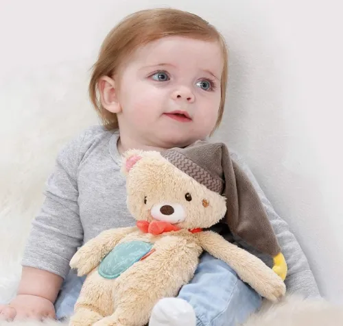 Hot Sale Pink Plush Baby Chubby Bear with Hat Baby Animal Rattle