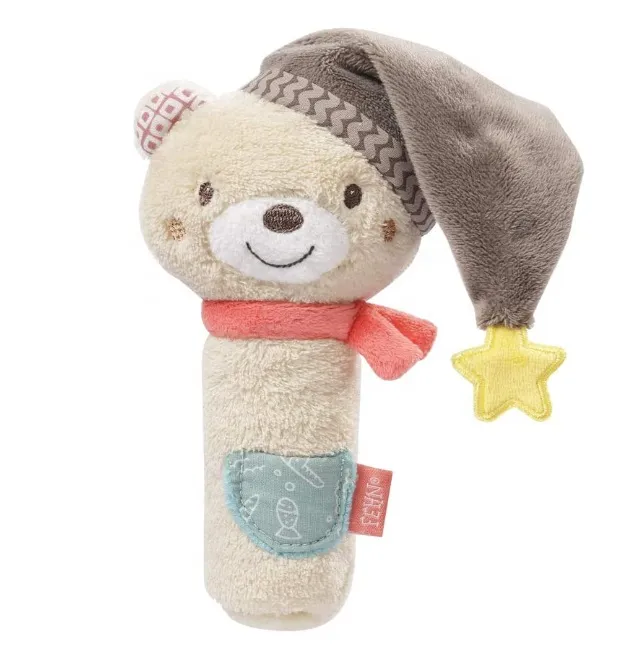 Hot Sale Pink Plush Baby Chubby Bear with Hat Baby Animal Rattle