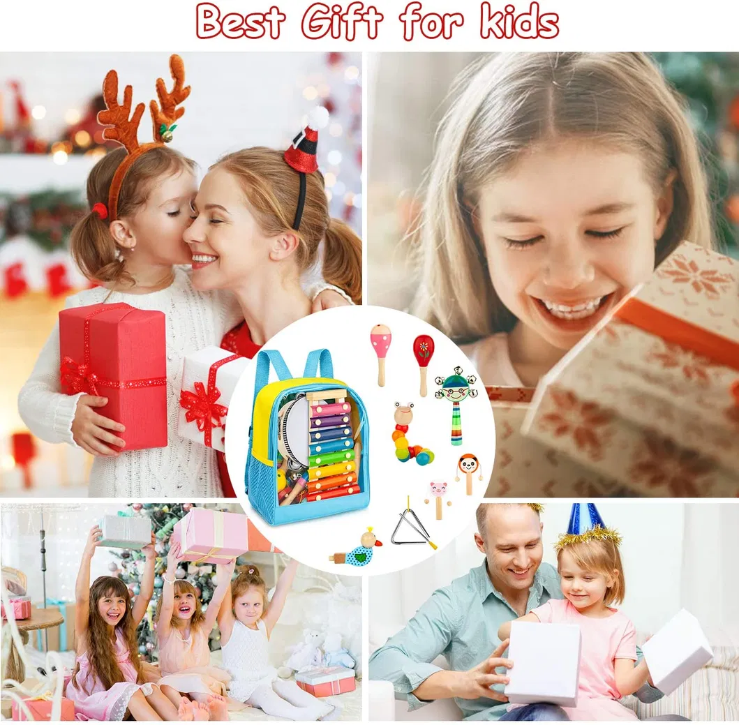 Hot Selling Kids Musical Instruments Toy Set Wooden Instruments Preschool Educational Learning Music Toys with Storage Backpack Bag