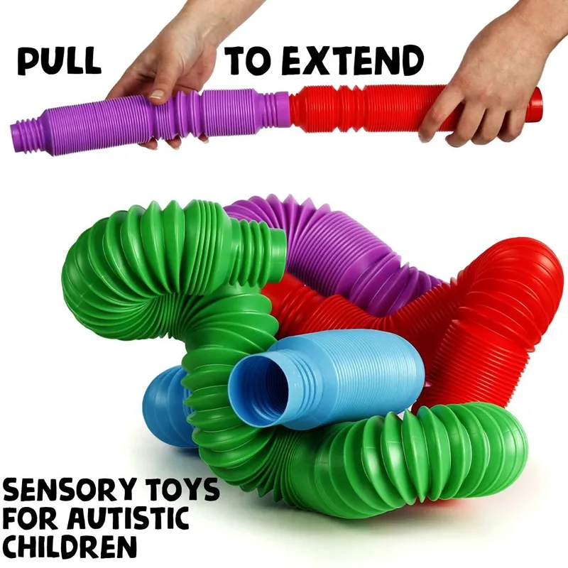 Kids Plastic Stretch Toy Fidgets Pipe Autism Sensory Tubes Adult Colorful Stress Relief Fidget Tubes