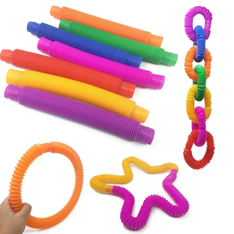 Kids Plastic Stretch Toy Fidgets Pipe Autism Sensory Tubes Adult Colorful Stress Relief Fidget Tubes