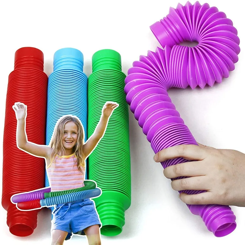 Kids Plastic Stretch Toy Fidgets Pipe Autism Sensory Tubes Adult Colorful Stress Relief Fidget Tubes