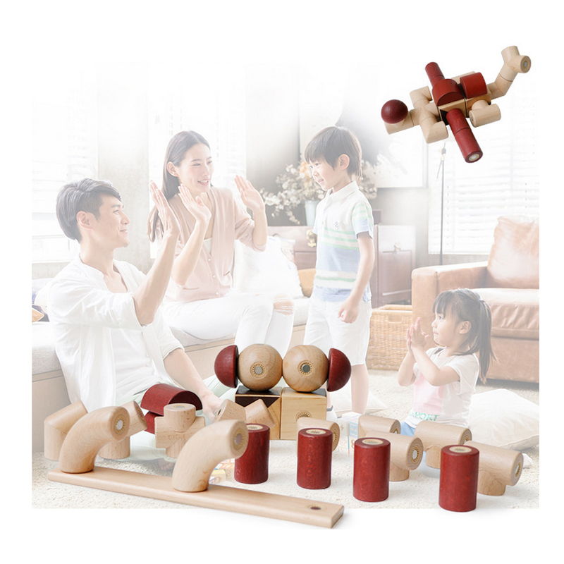Magnet Toys Wood Blocks for Kids Toddlers Magnetic Blocks Preschool Magnet Set Toys 24 Pieces, Magnetic Wooden Blocks