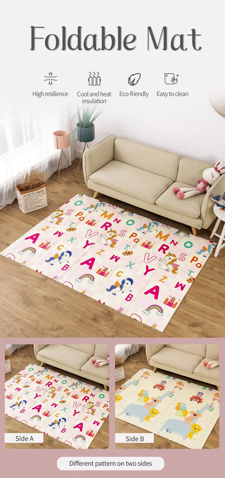 Multipurpose Ecofriendly Easy Clean Waterproof Skidproof Portable XPE Foam Baby Folding Play Activity Floor Mat
