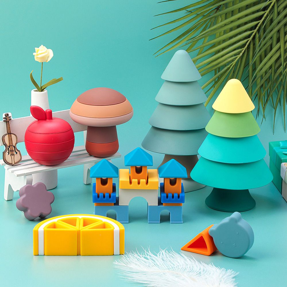 Newest Christmas Series Different Shape Baby Silicone Building Teether Blocks Food Grade BPA Free Funny Stacking Toy