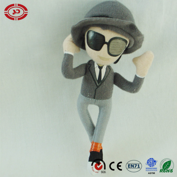 Nylon Fabric Made Stuffed Tiny Man Doll Glassed Printed Toy