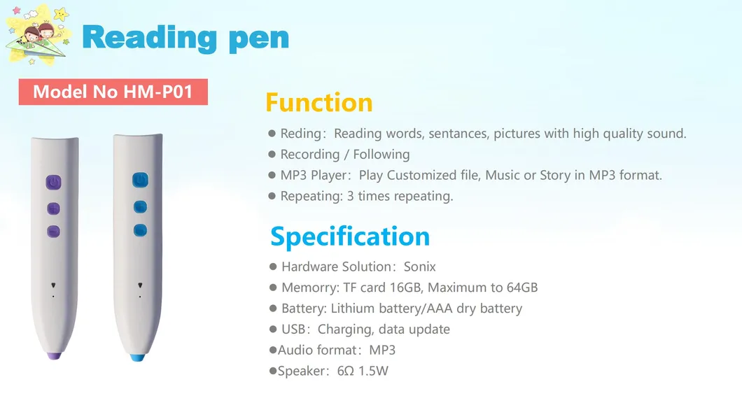 OEM Digital Pen for Children Learning Smart Reading Talking Speaking Pen with English Sound Books