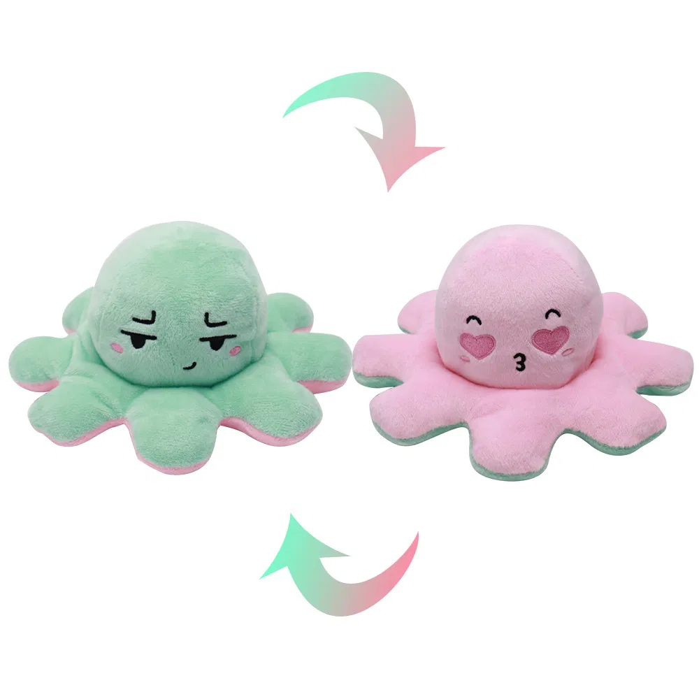 Plush Double-Sided Stuffed Reversible Flip Octopus Plush Reversable Animals Toy Fidget Toy