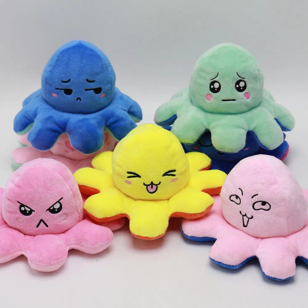 Plush Double-Sided Stuffed Reversible Flip Octopus Plush Reversable Animals Toy Fidget Toy