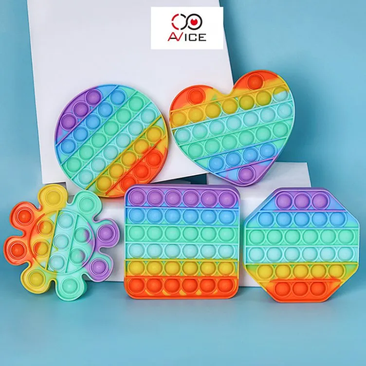 Rainbow Popping Sound Square Pop Its Fidget Toy Push Bubble Sensory Squeeze Kids Toys