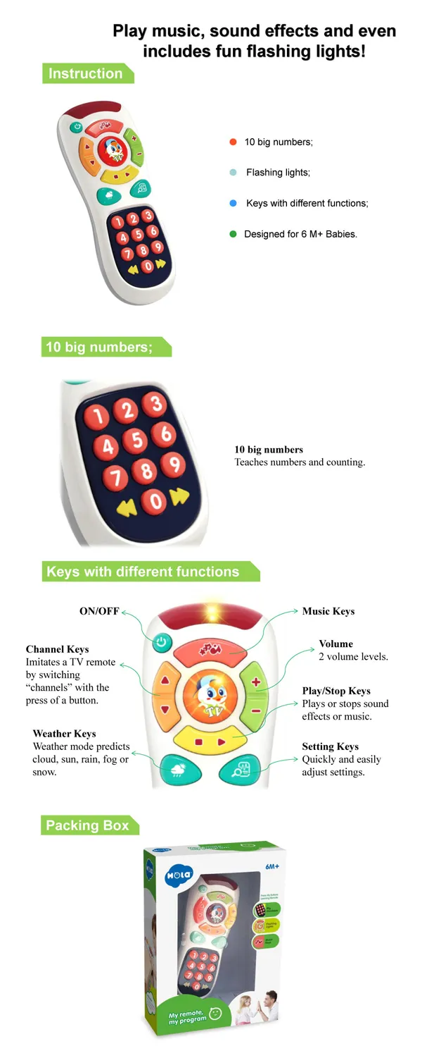 Remote Toy with Music Fun My Remote My Program with Music /Light /Language Learning Learning Musical Toys for Babies Kids Boys or Girls