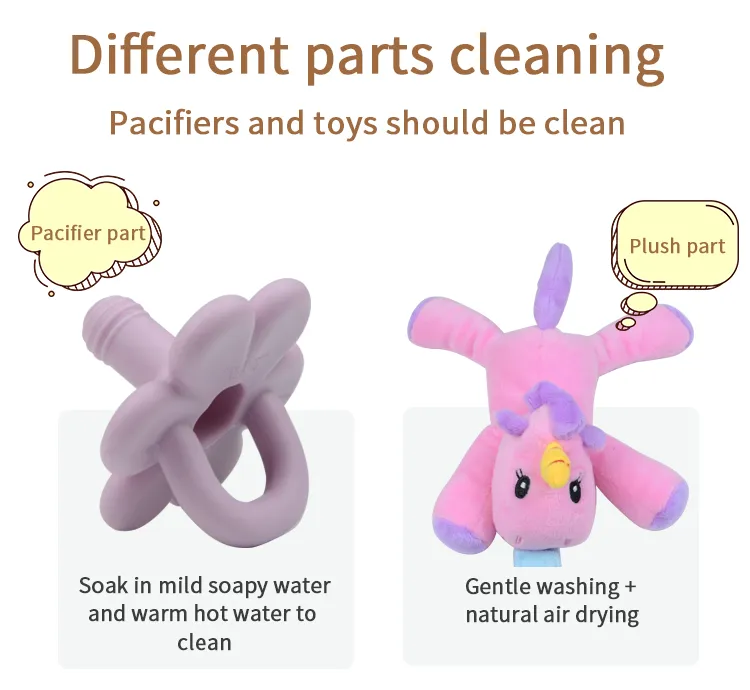 Soothie Snuggle Pacifier Holder with Detachable Pacifier Animal Pacifier for Babies, Cute and Cuddly Plush Toy with Silicone Teether for Boys and Girls