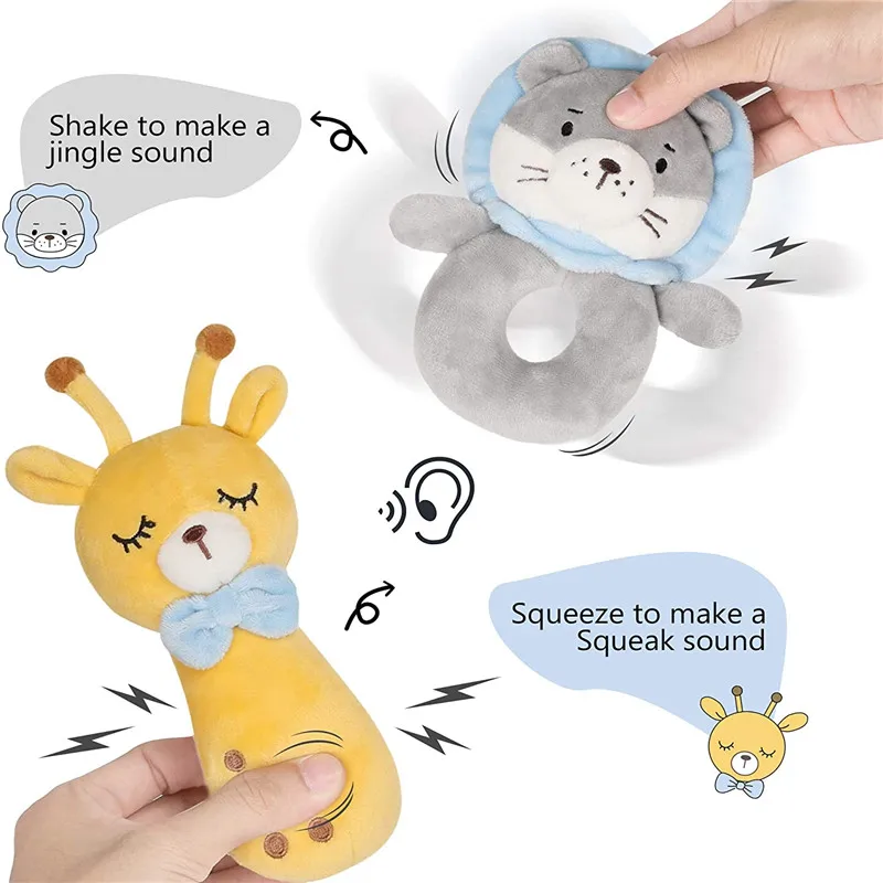 Wholesale Soft Baby Rattle for Newborns, Plush Stuffed Colourful Mouse Rattle Toy for Children Gifts