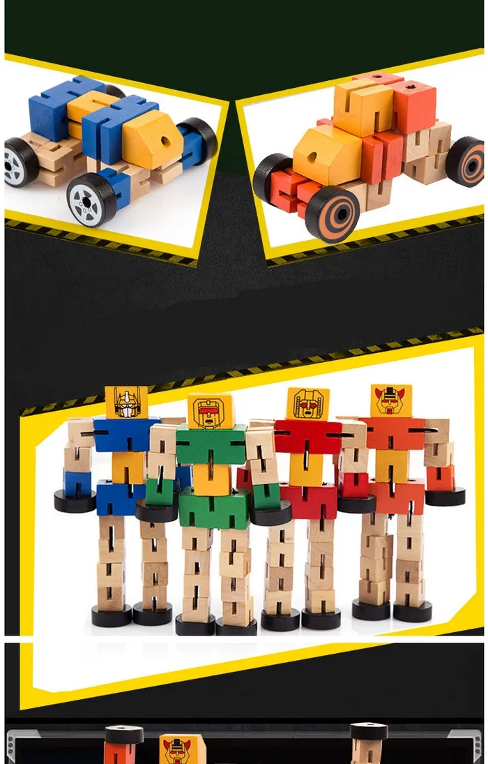 Woode Transform Robot Car Puzzle for Kids 2 Years up Educational Toys for Baby Toddlers Boys Girls Building Transforming Toy with Bright Color Child Safe