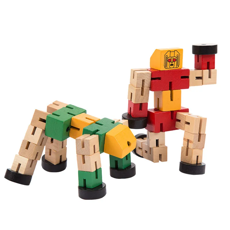 Woode Transform Robot Car Puzzle for Kids 2 Years up Educational Toys for Baby Toddlers Boys Girls Building Transforming Toy with Bright Color Child Safe